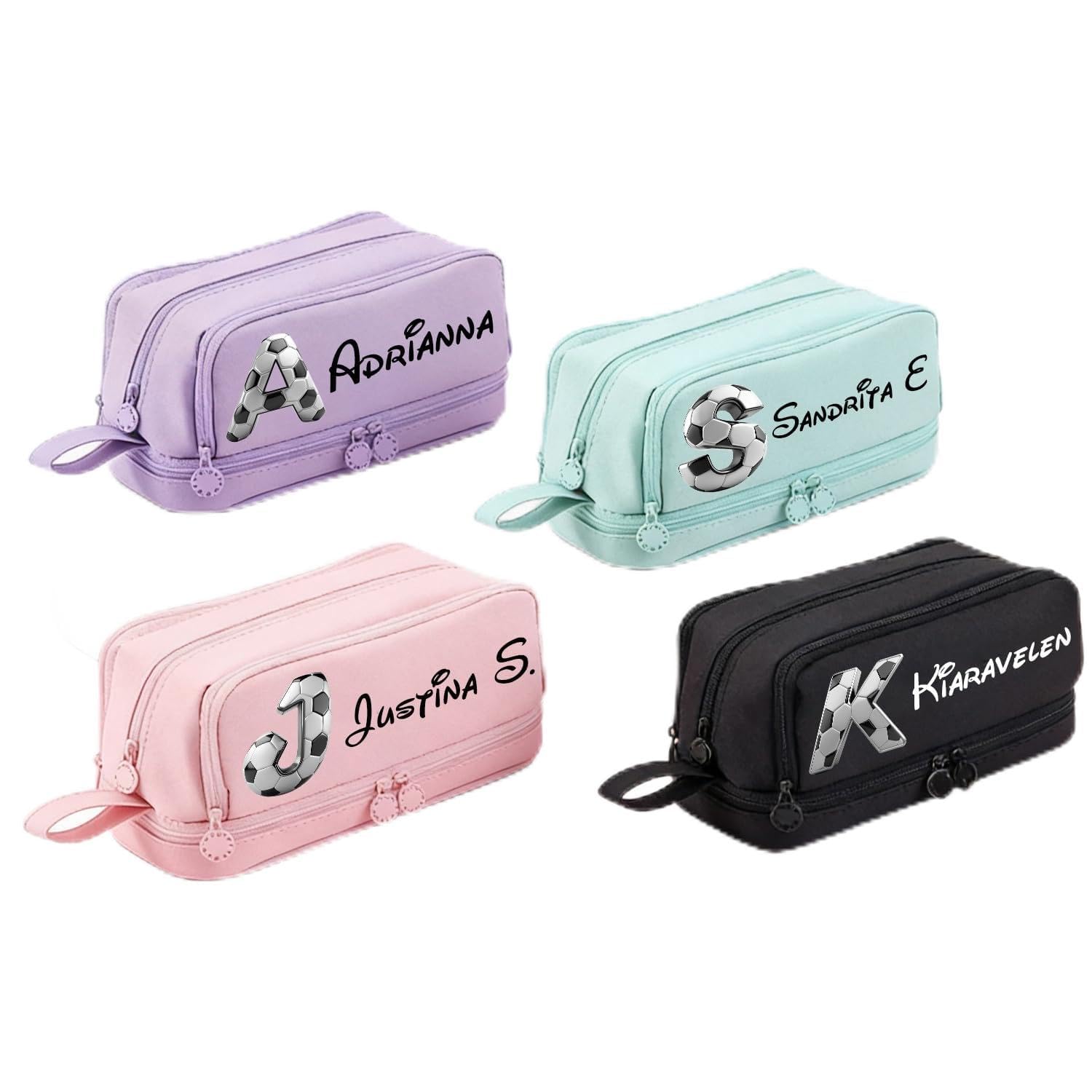 zouwii Custom Football-Themed Pencil Case with 26 Letter Initials - Personalized Double-Zipper Pouch for Kids & Students, Durable School Supply Organizer