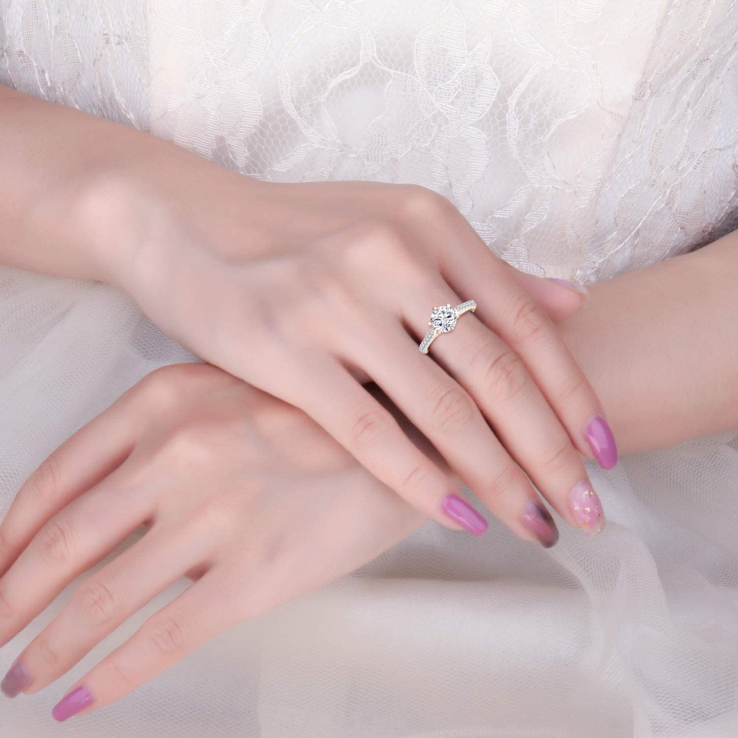 JO WISDOM Mujer Anillo Plata de Ley 925,Anillo Compromiso Boda Promesa con Circonita Cúbica 5A de 7mm, Bisutería para Mujer