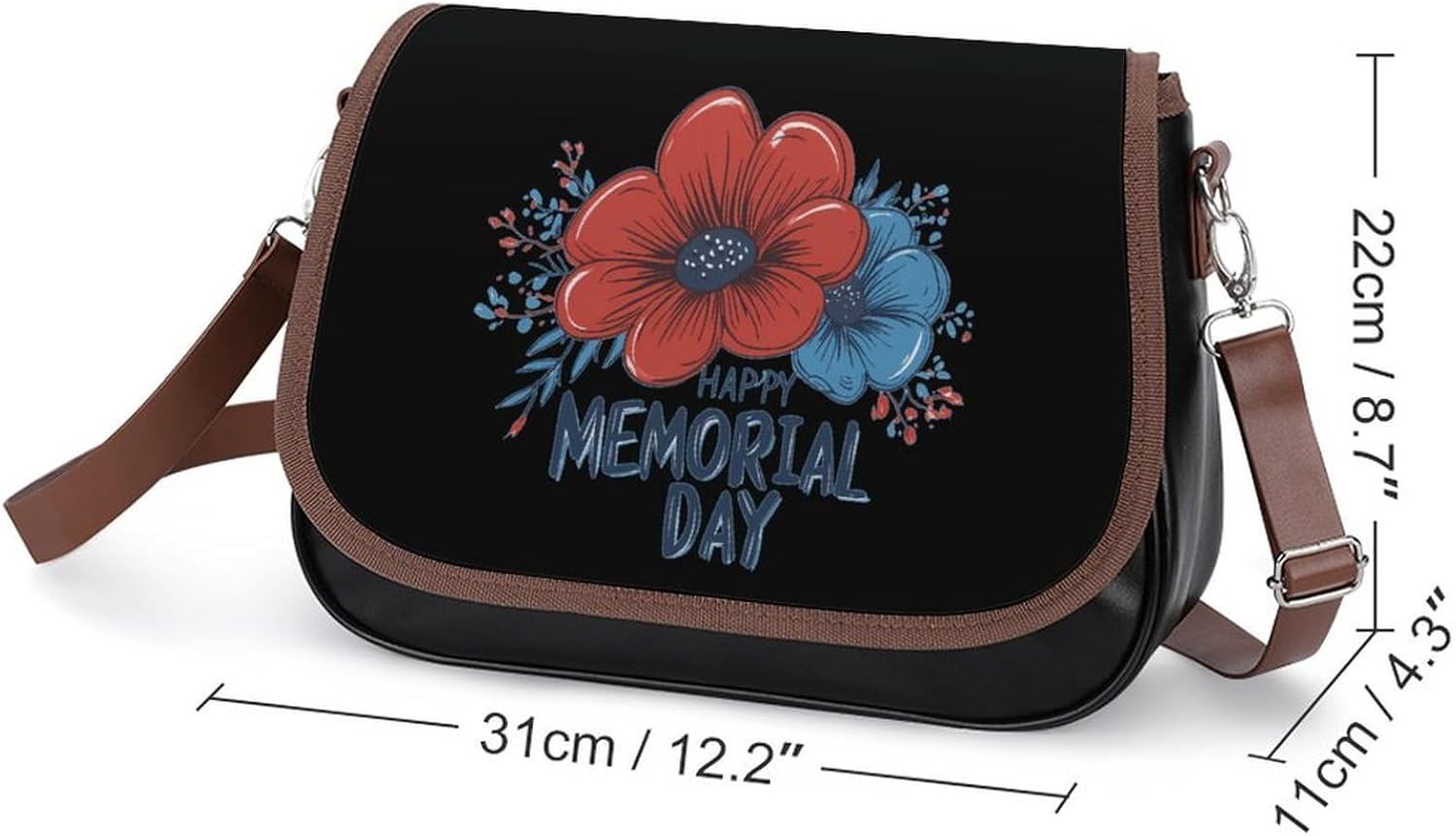 Memorial Day Red Blue Flower Women Crossbody Purse Leather Messenger Bag Handbags Shoulder Strap Bags