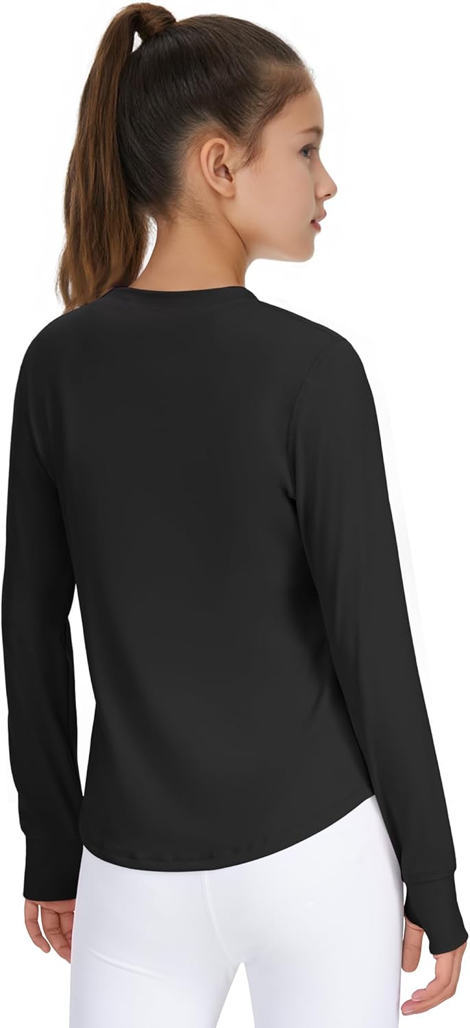 JOCMIC Girls Long Sleeve Shirts Athletic Shirt with Thumbholes Kids Crew Neck Basic Tee Tops for Sports Gym Yoga - Image 4