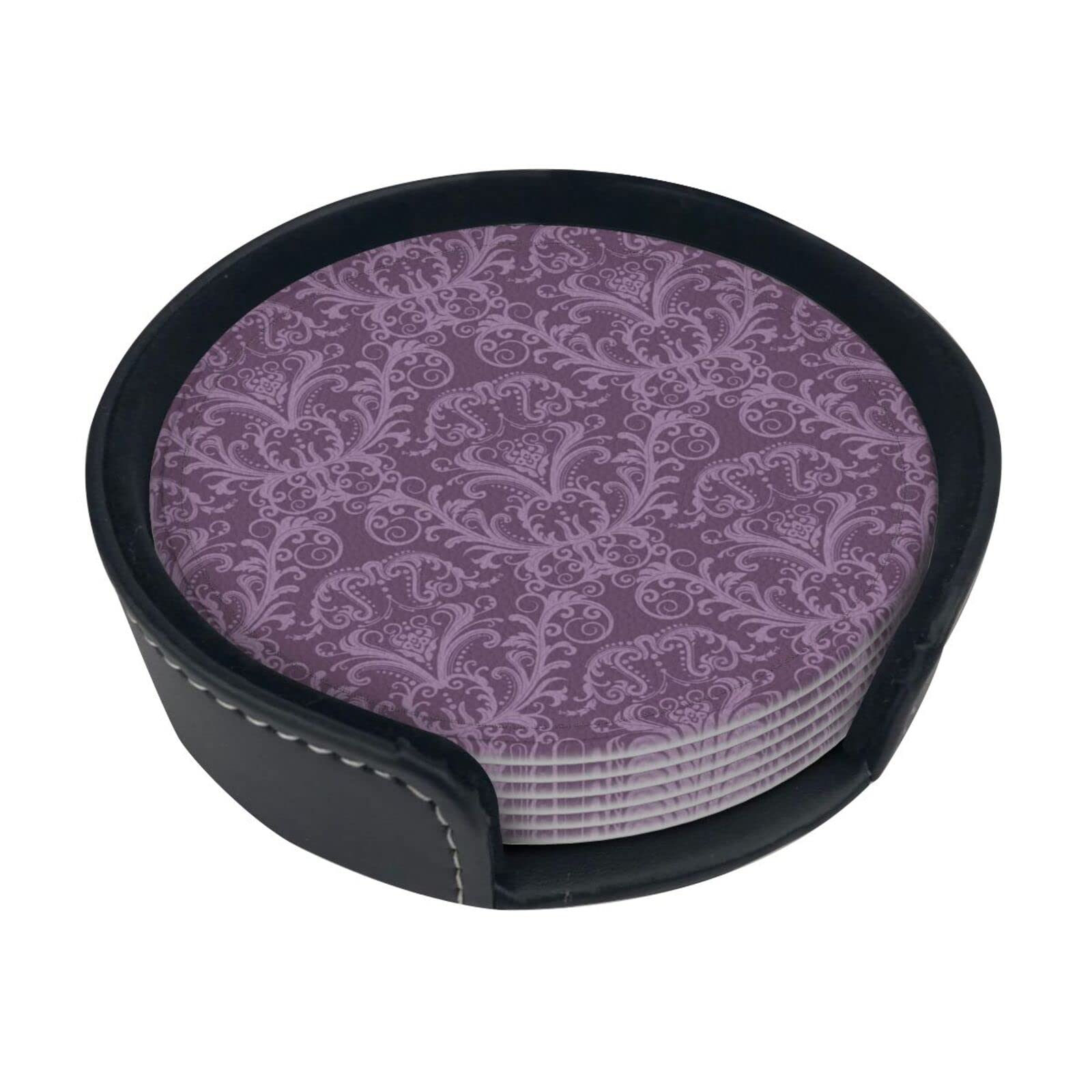 Alteko Purple Coasters Set Of 6 Print Leather Coasters For Drinks,Home Décor And Housewarming Gift
