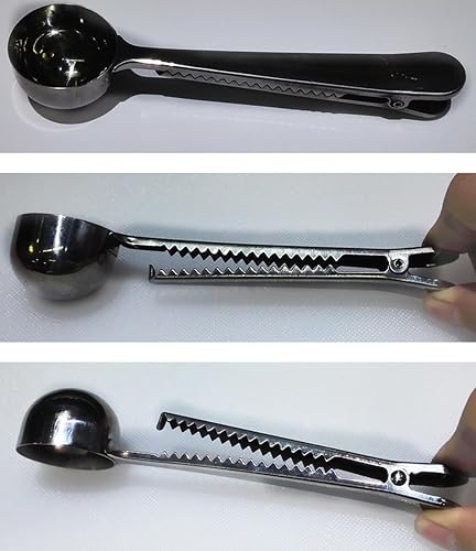 Miniatura 10 de Paquete de 4 pinzas para café, cuchara medidora de café de mango largo de 6 34 pulgadas, cuchara medidora de café de 0.5 fl oz con clip para bolsa,