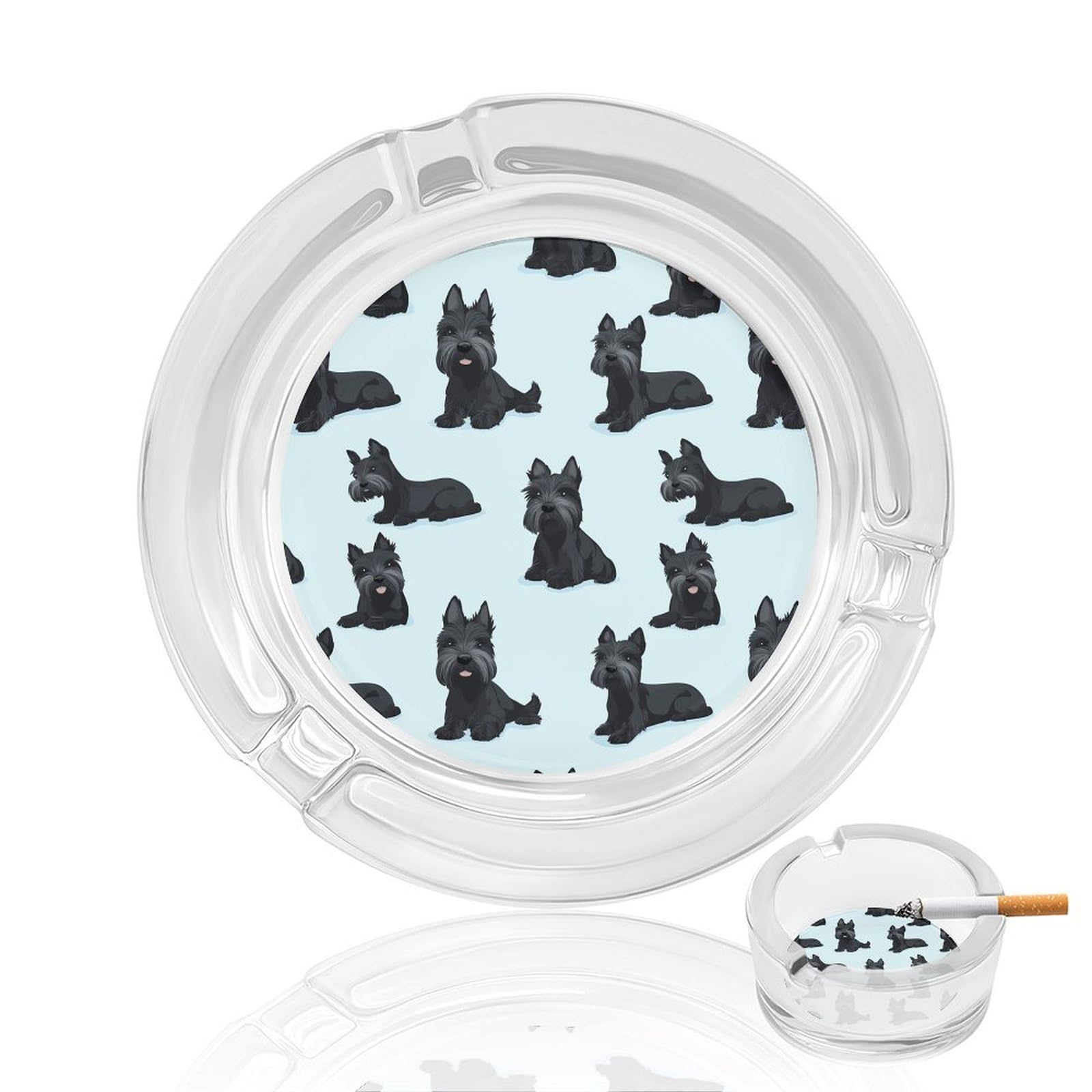 Cute Scottish Terrier Dogs Ashtray Portable Round Glass Outdoor Ash Tray for Home Office Garden Pub