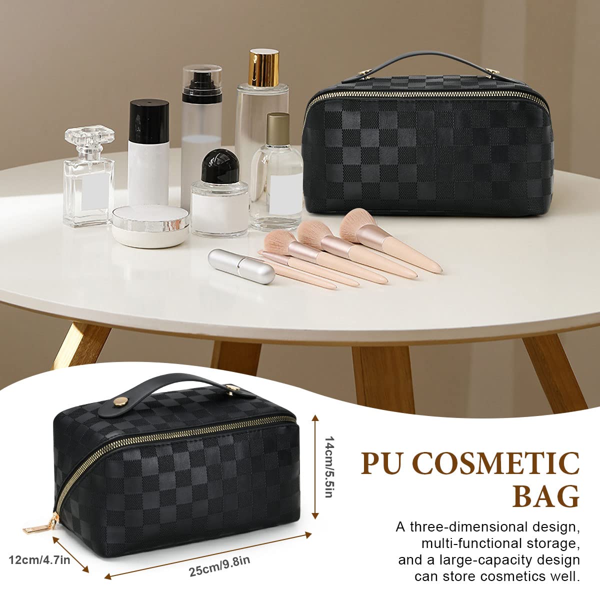 Aucuu Borsa Cosmetica da Viaggio, Beauty Case da Viaggio Donna, Borsa da Viaggio per Cosmetici, Borsa Cosmetica da Donna in Morbida Pelle PU, Borse da Toilette Impermeabile Portatile