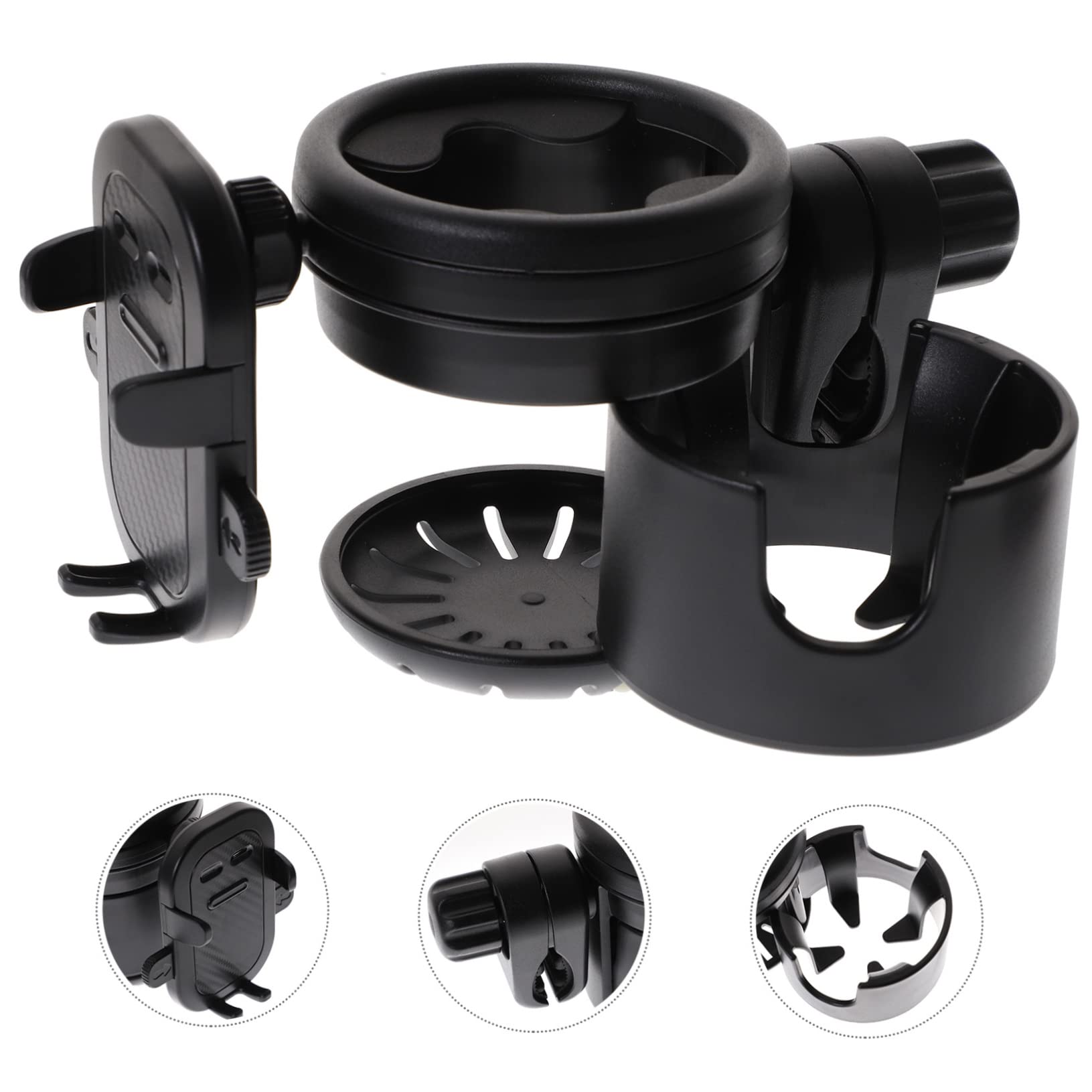 BESTonZON Portabicchieri per Passeggino Nero, Supporto per Biberon e Bottiglia in Plastica e Metallo, Antiscivolo per Bici e Carrozzina