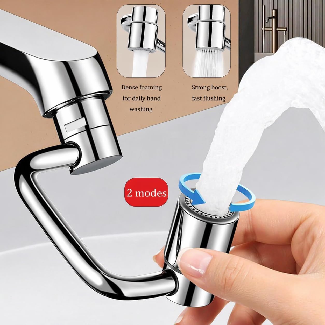 U Shape Faucet Extender - 360° Rotatable Universal Faucet Aerator Extension Attachment for Bathroom Sink & Kitchen Sink, Splash-Free Dual-Mode Flow, Easy Install with Adapters(1)