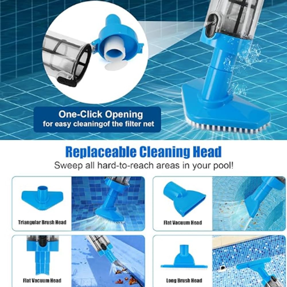 Bloepum 3-In-1 Pool Vacuum Cleaner for Hot Tub and Small Pool Sand and Debris Removal Handheld Pool Vacuum with Telescopic Pole Deep Cleaning for Above In-Ground Pools Hot Tubs Spas US Plug