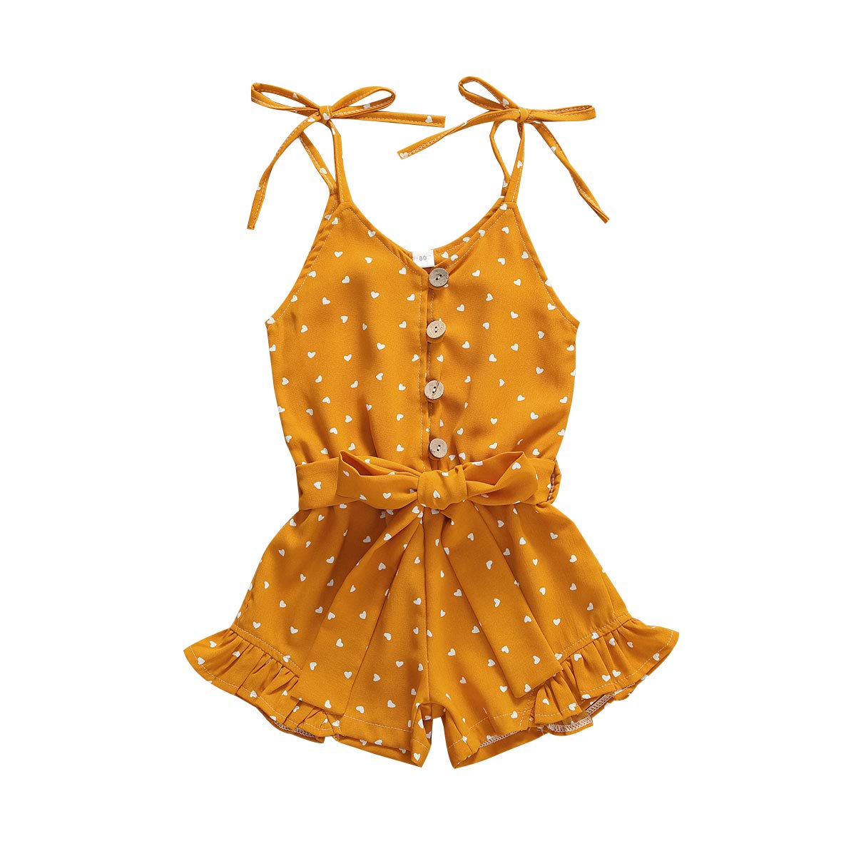 Toddler Kid Baby Girl Strap Sleeveless Romper Halter Heart Jumpsuit Bodysuit Shorts Overalls Summer Outfits Set (Yellow, 1-2T)