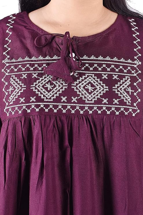 Image of Shiva Fab Women's Rayon Embroidered Regular Short Fit Kurti Tops Girls Pack of 1 Top (XXX-Large, Dark RED)