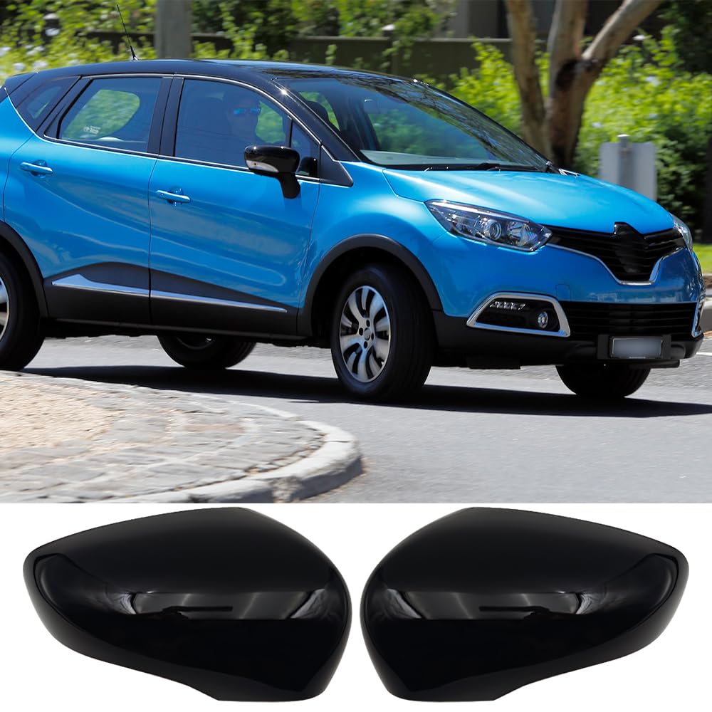 Tappi per Specchietti, Copri Specchietto Retrovisore Auto Coppia Calotte Specchio Destra + Sinistra Nera Sostituzione per Renault Clio 4 Captur Zoe