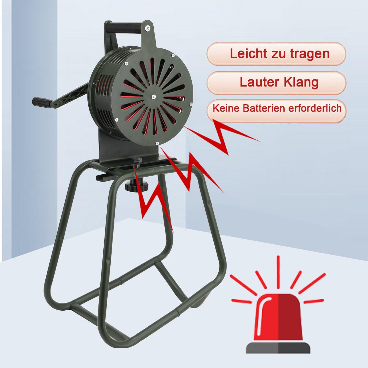 125 ± 2db Standsirene Aluminiumgehäuse Handsirene Alarmsirene Handhebelbetätigung Luftangriffssirene, Selbstschutz-Notsirene, Sirenenhorn für Industrie, Bauwesen, Fabriken mit Halterung