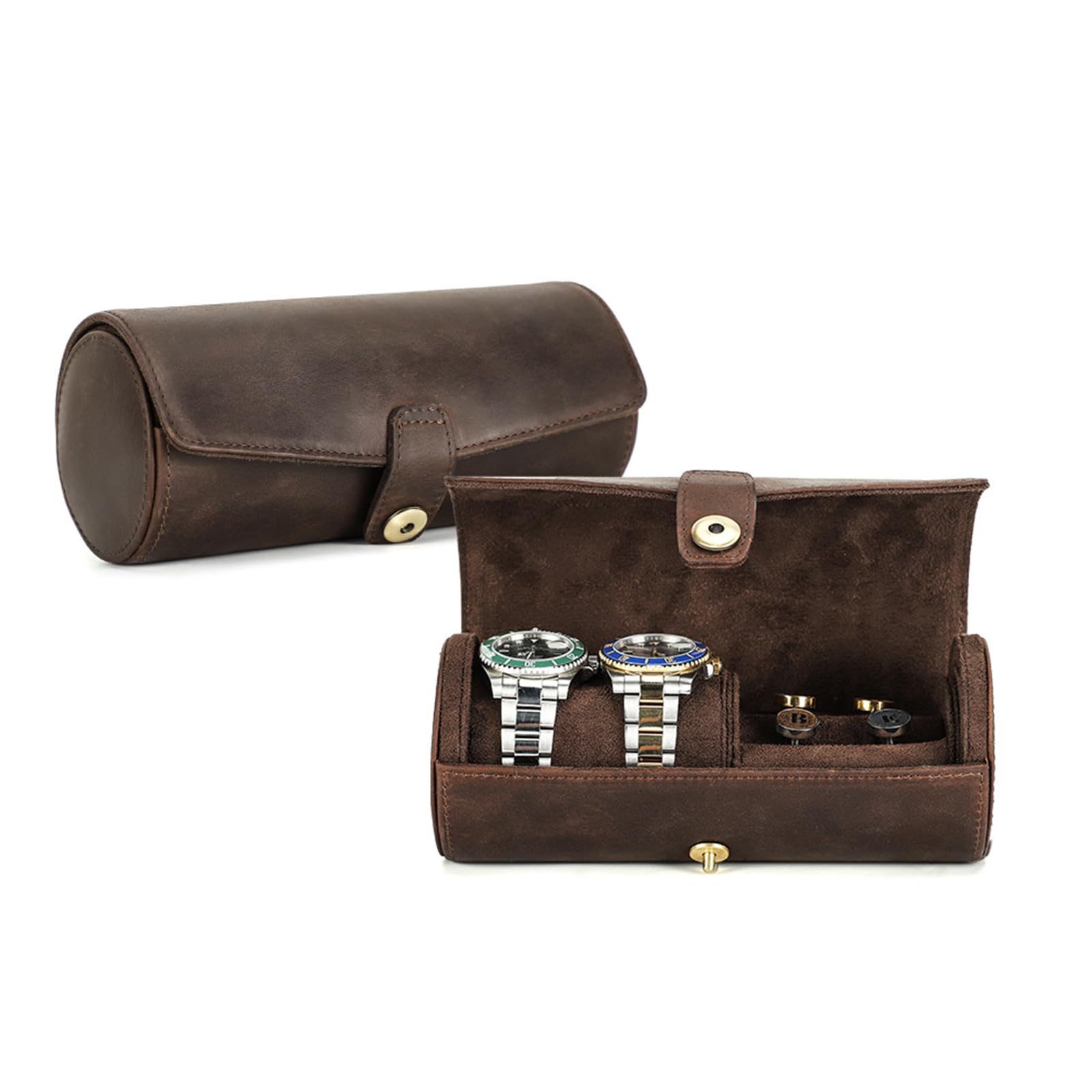 HVMBEUGOS Leather Roll Case for Watch & Cufflink, Elegant Storage Case for Watches and Cufflink