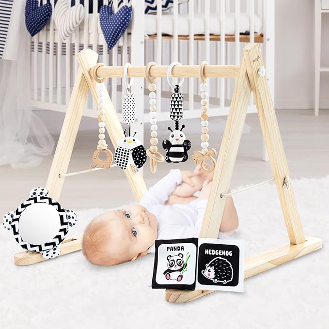 BABY K Wooden Baby Play Gym (with 7 Toys) Foldable
