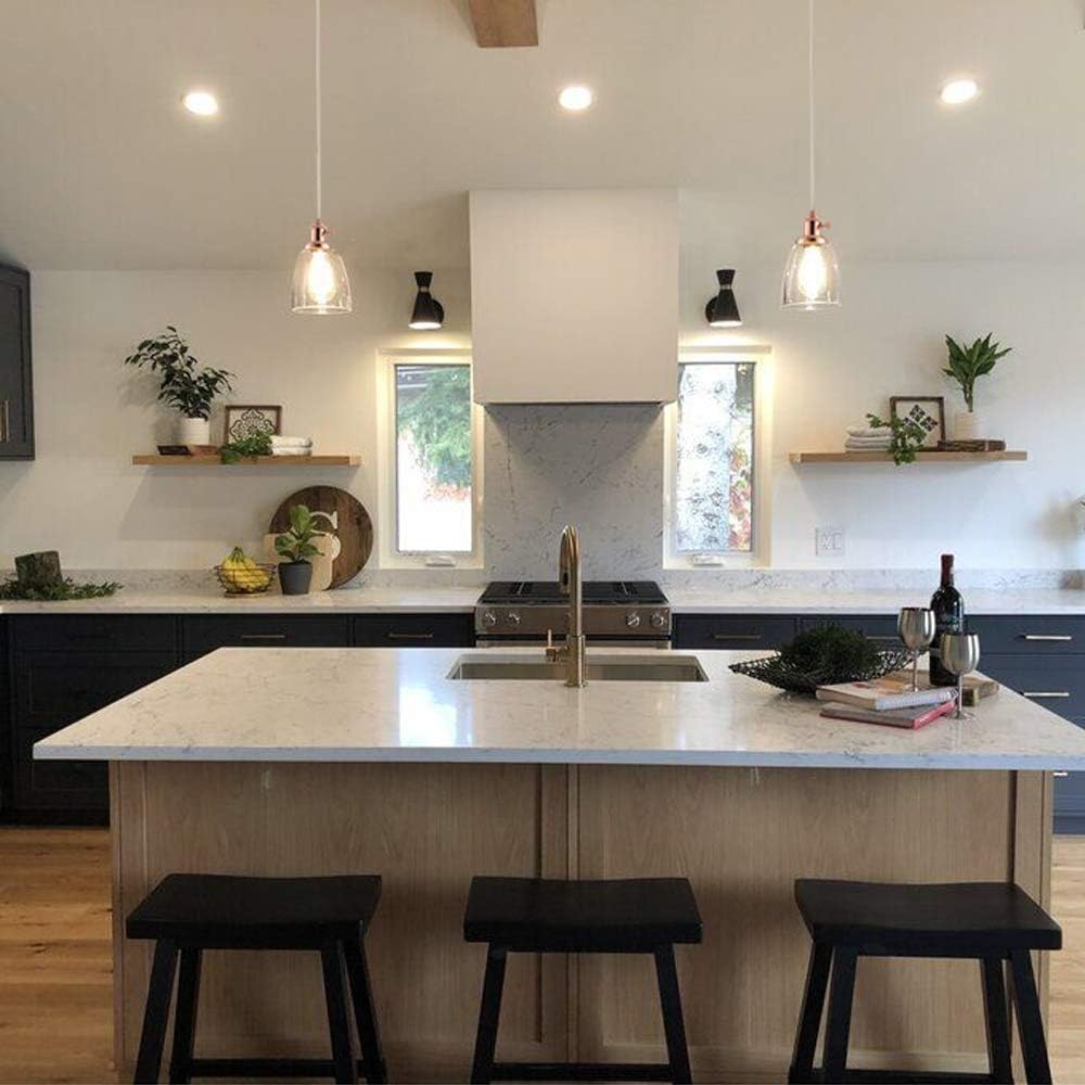 Kiven J Series Track Pendant Lighting Kitchen Island Hanging Lamps with Oval Clear Glass Shade Chandelier Ceiling Light Fixture,Rose Gold,Dimmable(3-Light)