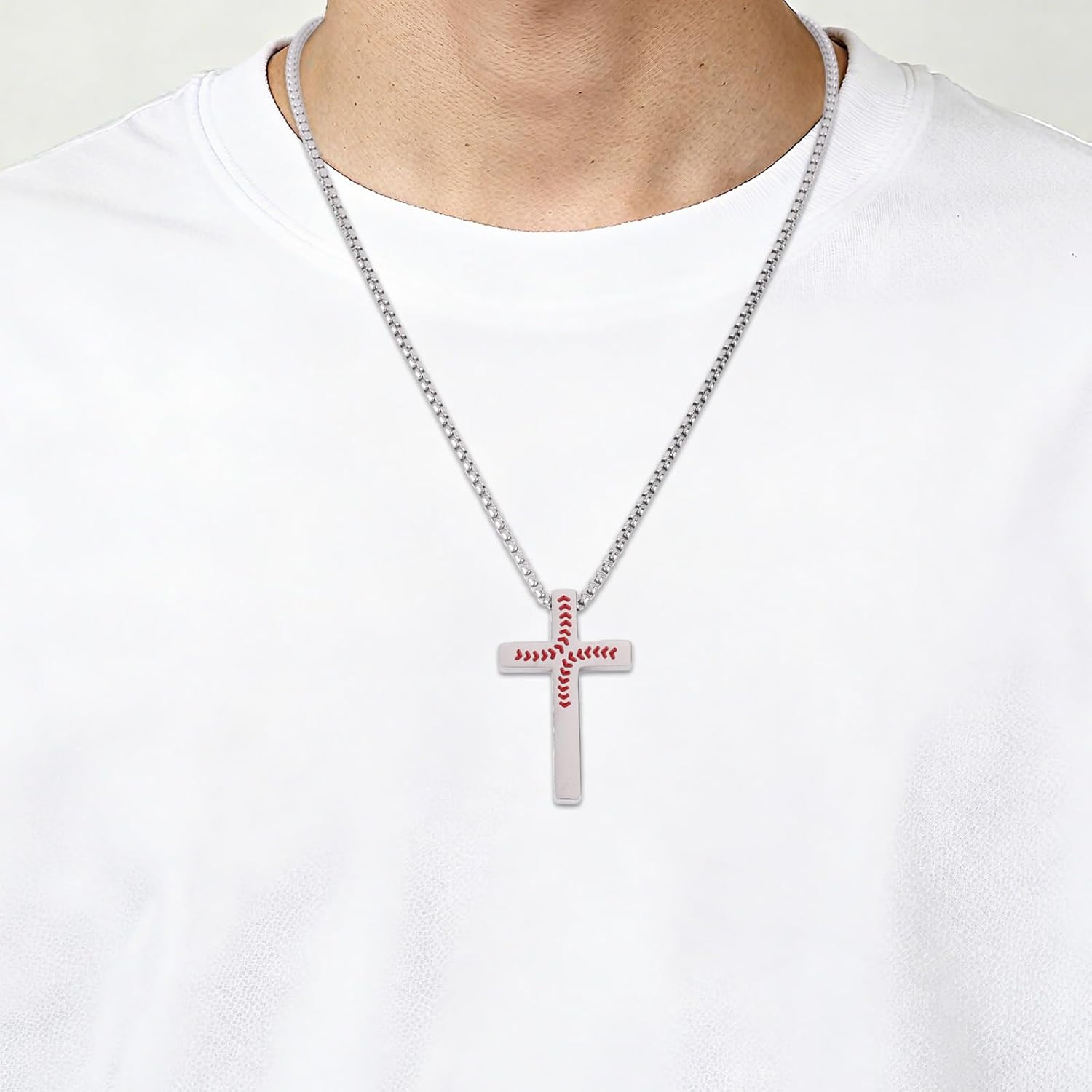 Baseball Cross Necklace for Men, Bible Verse Christian Jewelry Stainless Steel Pendant Chain Graduation First Communion Religious Gift & Decor - Image 4