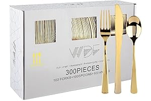WDF300 Pieces Gold Plastic Silverware - Heavy Duty Disposable Plastic Gold Silverware Set