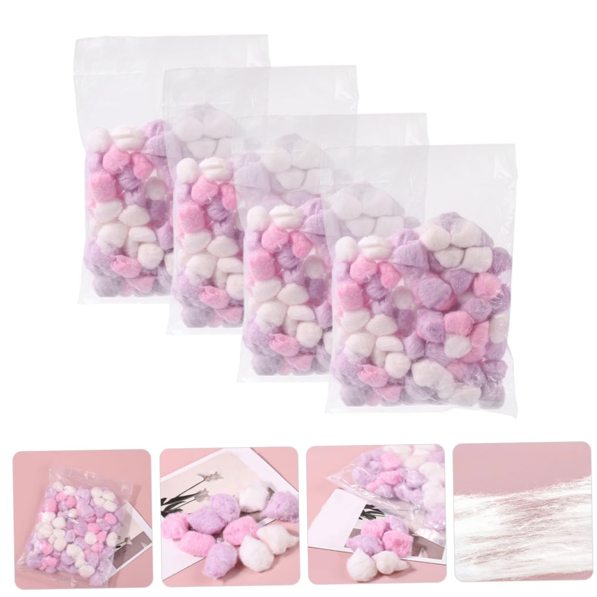 Beatifufu Nail Polish Remover Cotton Balls 4 Packs Absorbent Gel Nail Remover Pads for Makeup Removal