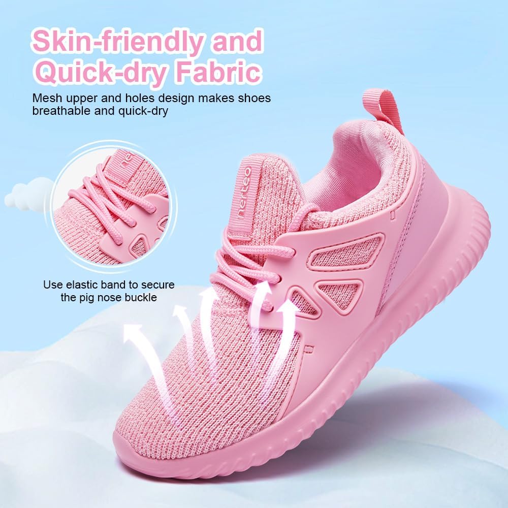 nerteo Girls Shoes Slip on Sneakers Fashion Tennis Walking Athletic Running Training Shoes for Kids, Teen Child Youth Shoes for School, Sports Light Pink Sneakers Size 13 Little Kid - Image 3
