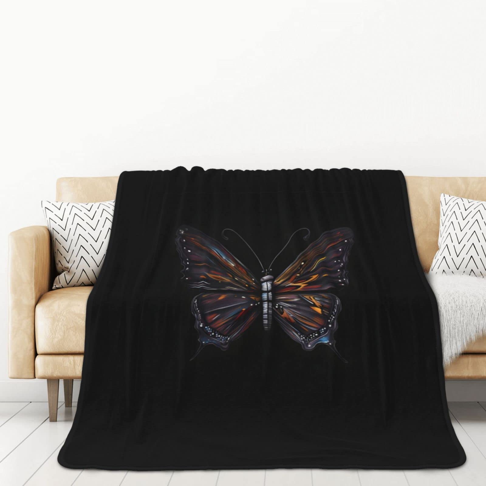 Couverture double face flanelle papillon mystère pour lit et voiture