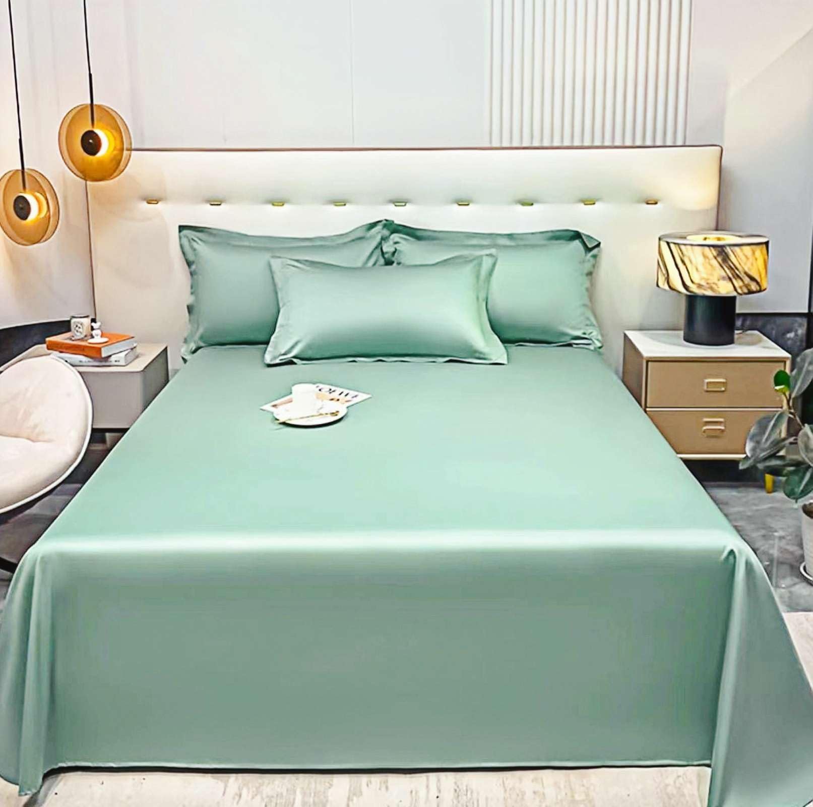 Twin Size Flat Sheet Only, Soft 300 Thread Count 100% Cotton Flat Sheets, Cool & Breathable Bed Sheets, Top Sheet, Flat Sheet Only, Single Flat Sheets Only (Twin, Sage Green)