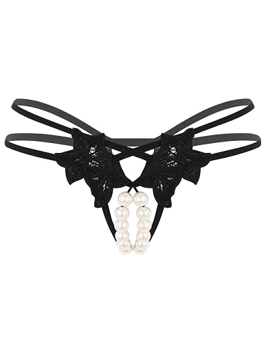 Alvivi Women's Sexy Pearl Hollow Out Massage Underwear G-String Thongs Panties Lingerie Knickers - X-Large - Type a