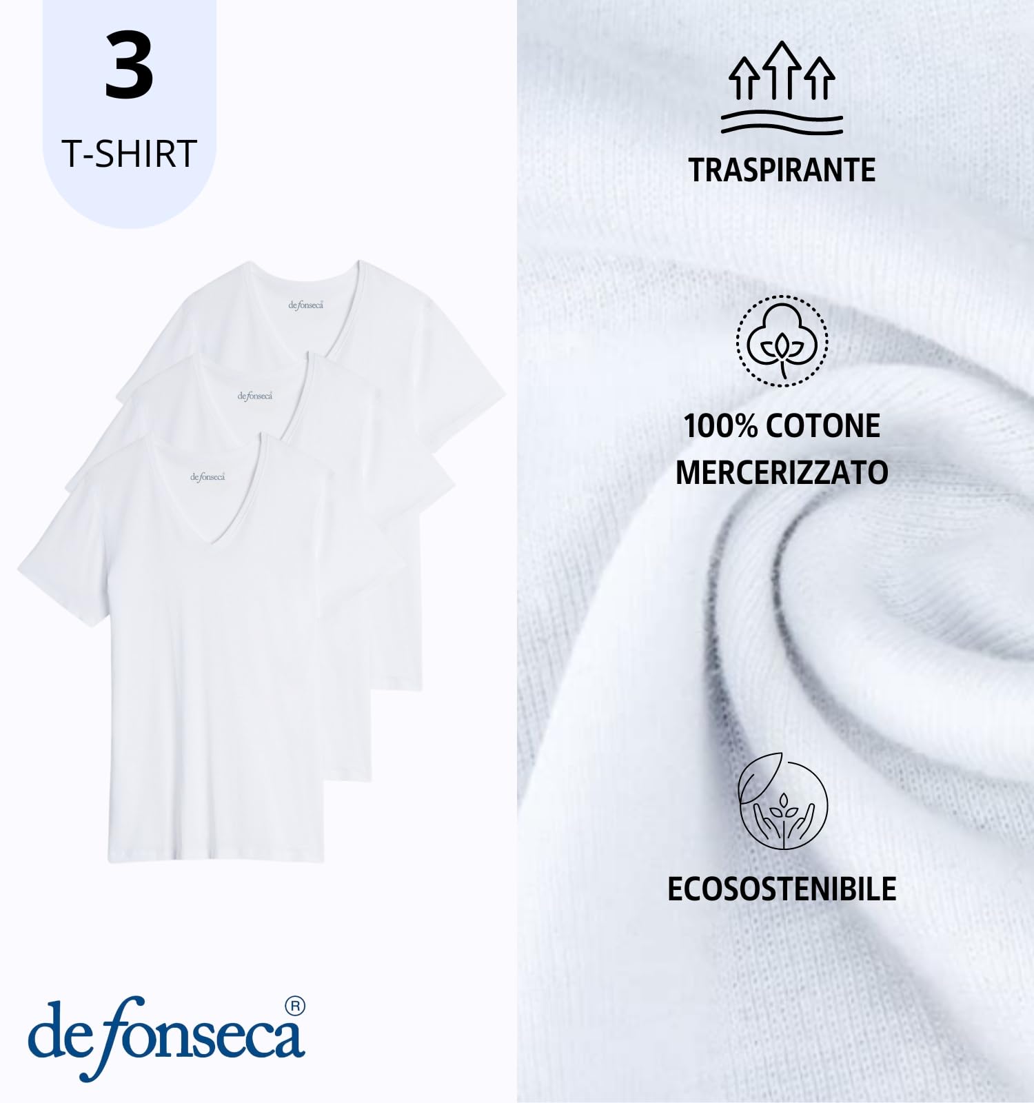 Intimitaly deFonseca - Set 3 Magliette Intime Uomo Cotone Pettinato Girocollo e Scollo V T Shirt Finissima Cuciture Piatte Intimo Maglietta Uomo Nera Bianca e Colorata