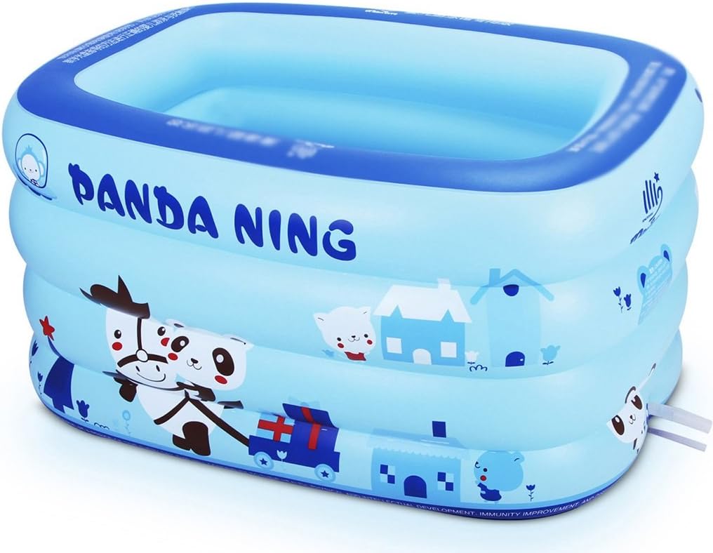 Blue rectangular children inflatable swimming pool thickening PVC baths ( Color : Foot pump , Size : 140cm )