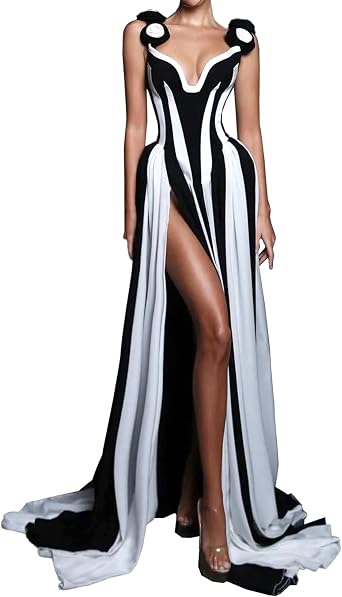 BELLA BARNETT Black Color Block Spaghetti Strap Flowers Bandage Dress Maxi High Slit Party Prom Dress