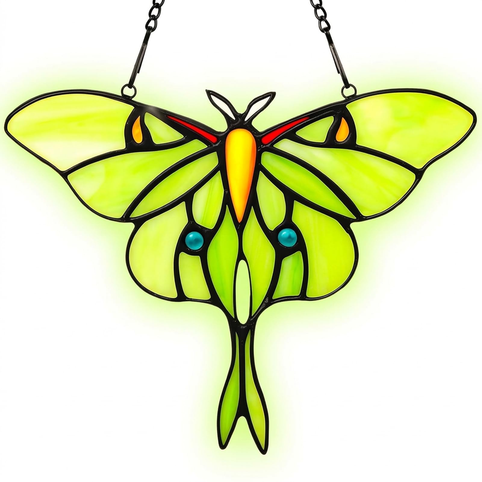 Suncatcher suspension de fenêtre Luna-Motte en vitrail coloré fait à la main