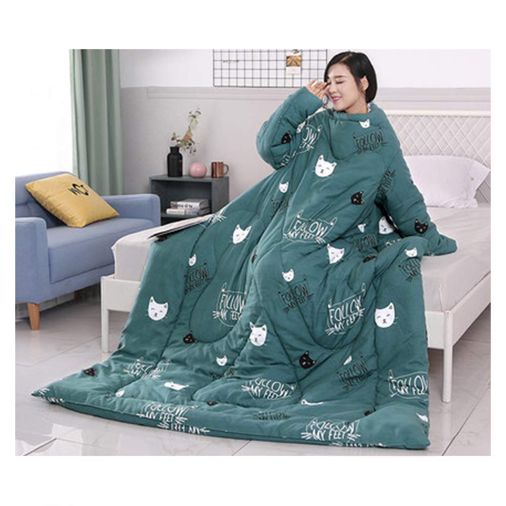 Manta portátil con mangas, edredón perezoso con cremallera, capa portátil engrosada, saco de dormir cálido para niños adultos, capa a prueba de viento de 59 * 79 pulgadas para la oficina en el hogar,b