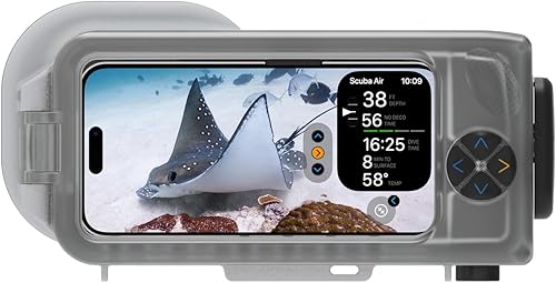 OCEANIC + Vivienda de buceo  Utilice su iPhone como cámara submarina y computadora de buceo  Profundidad de hasta 196 pies  Impermeable  Ideal para