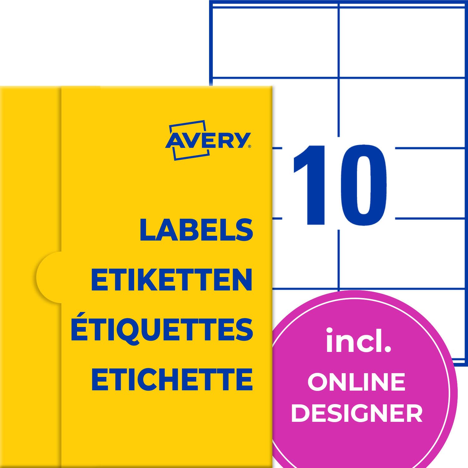 AVERY Zweckform Hochglanz-Etiketten (250 Klebeetiketten, 105x57mm auf A4, bedruckbare Produktetiketten, permanent haftende Kosmetiketiketten, individuelle Aufkleber) 25 Blatt, weiß