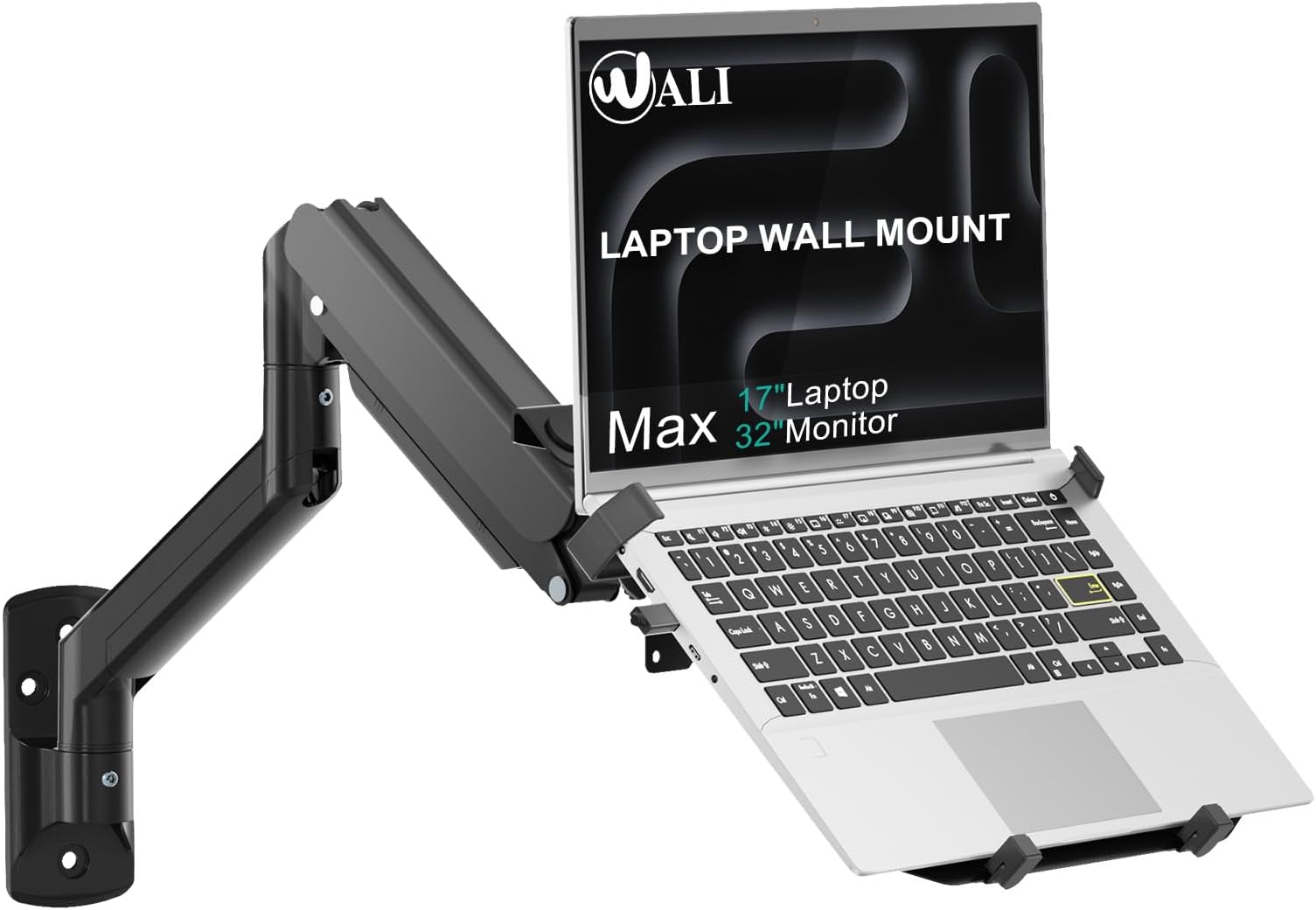 WALI Laptop Wall Mount, Fully Adjustable Laptop Arm Fits 10 to 17" Notebook, 2-in-1 Monitor Wall Mount for 17 to 32" Computer Screen, Holds up to 15.4-22lbs(GSWM001NLP), Black