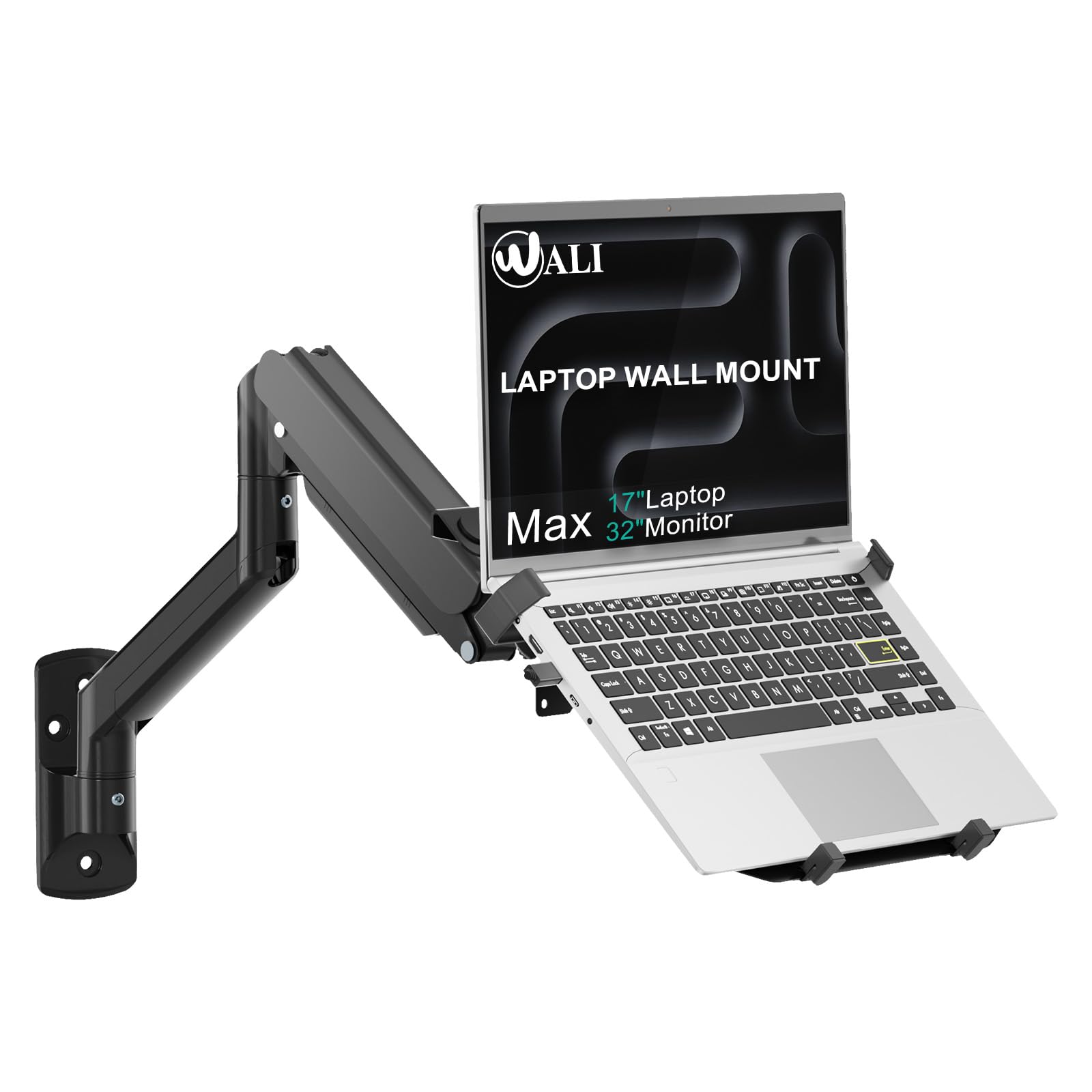 WALI Laptop Wall Mount, Full Motion Adjustable Laptop Arm Fits 10 to 17" Notebook, 2-in-1 Monitor Wall Mount for 17 to 32" Computer Screen, Holds up to 15.4-22lbs(GSWM001NLP), Black
