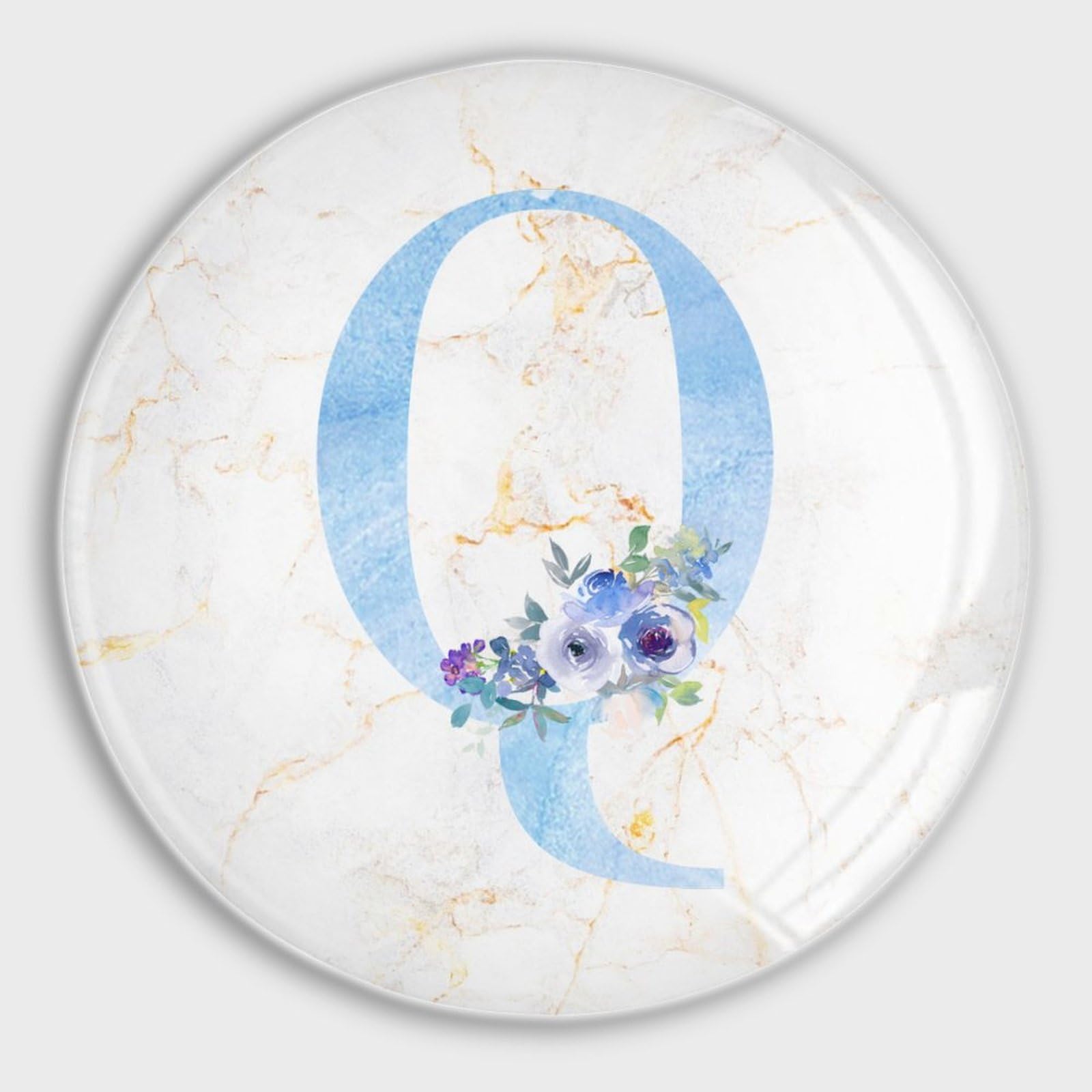 Aimants en verre lettre Q monogramme floral bleu premium