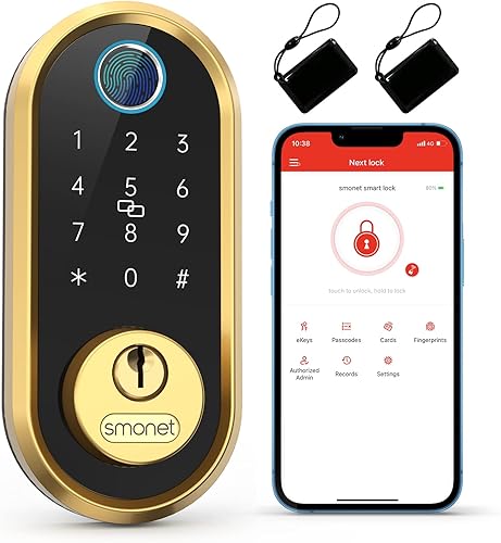 Cerrojo inteligente de SMONET, Cerrojo de seguridad Bluetooth para entrada sin llaves, con huella, electrónico, con cierre desde la aplicación,