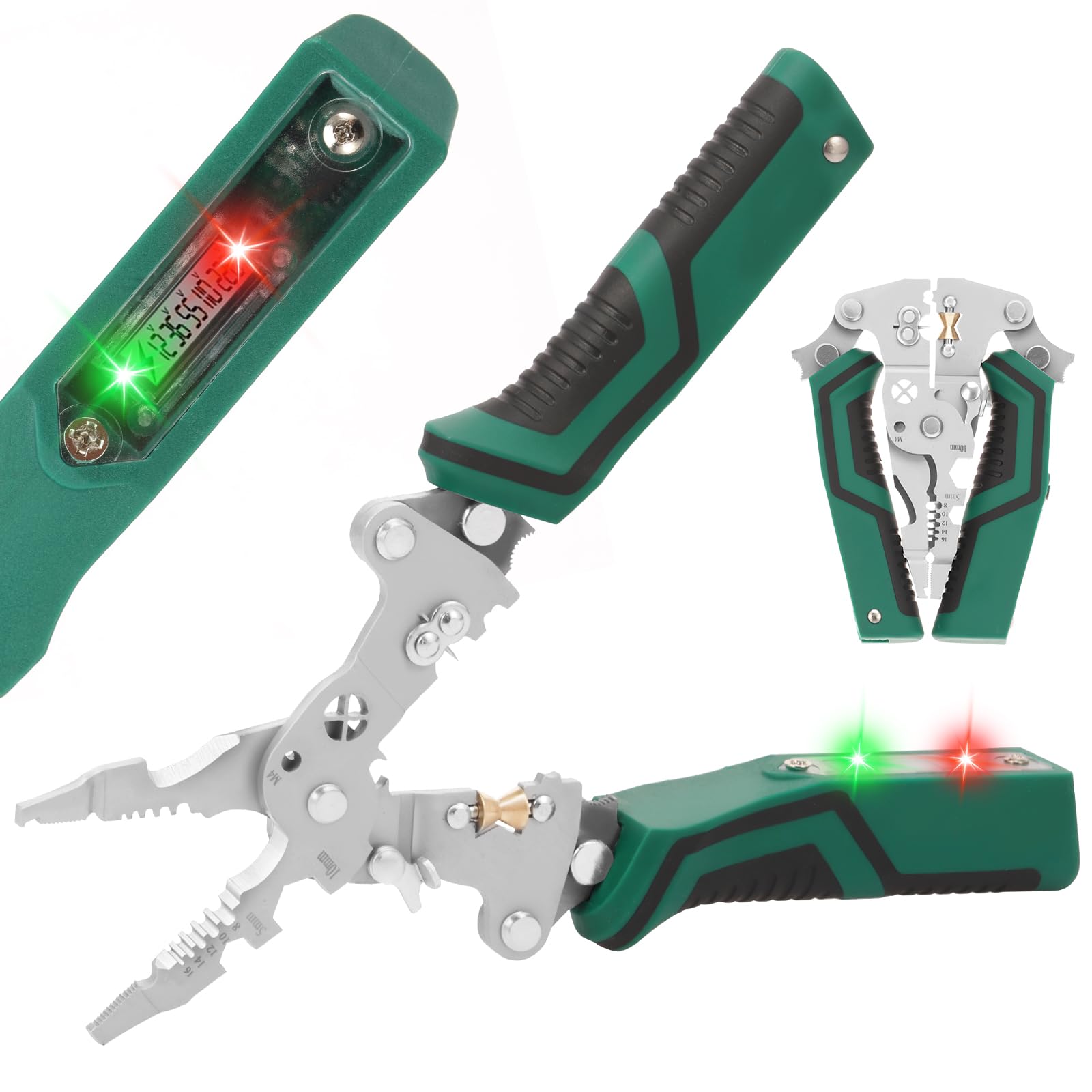 Lulobtg Green Wire Stripper With Voltage Tester Foldable Multi-Function Electric Wire Stripping Tool For Stripping Peeling Cutting Shearing Electrician Repair Tool
