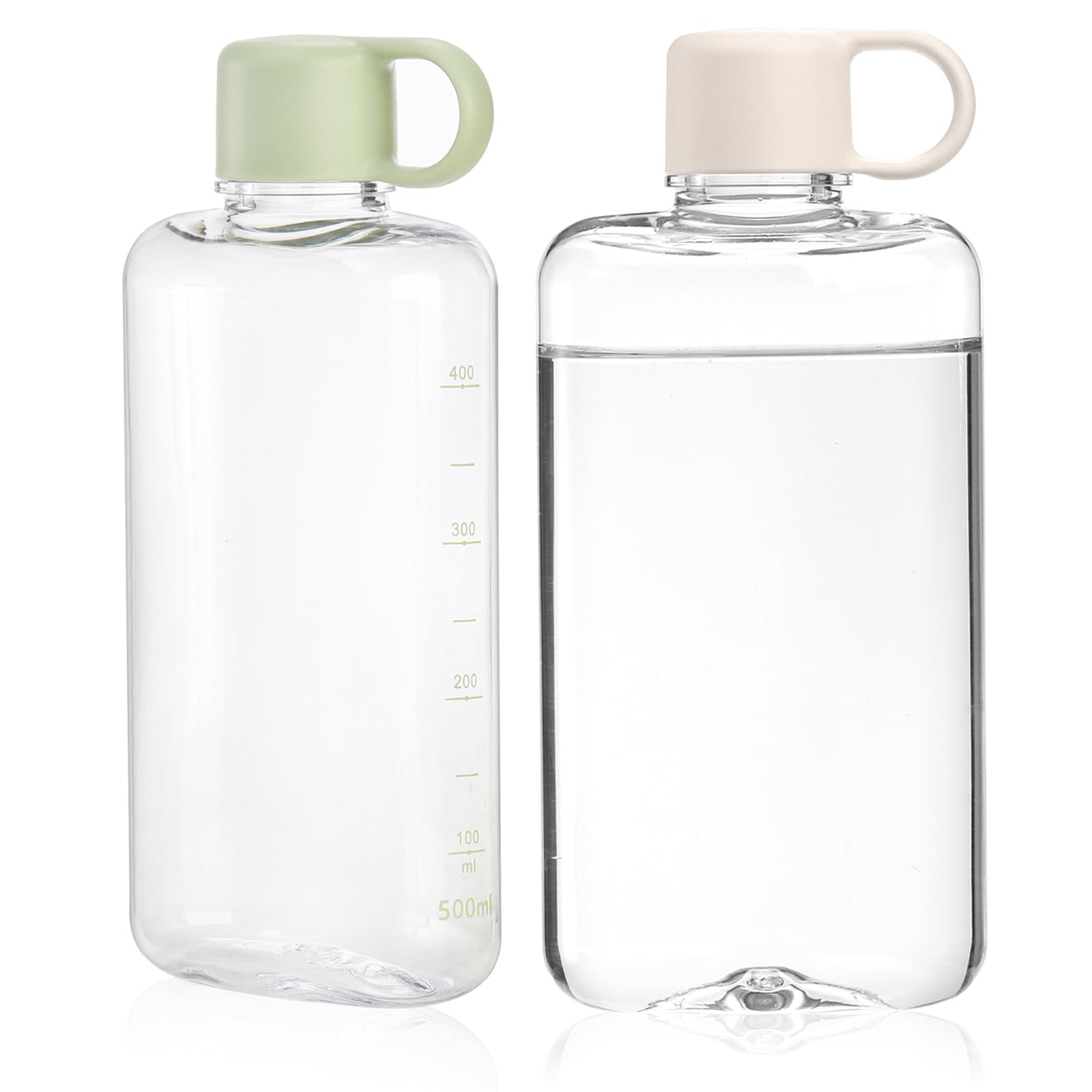 ZEAYEA 2 Pack Portable Flat Water Bottles, 17 oz BPA Free Slim Drinking Bottle, Plastic Travel Water Bottles for Outdoor Sports, Camping, Fitness