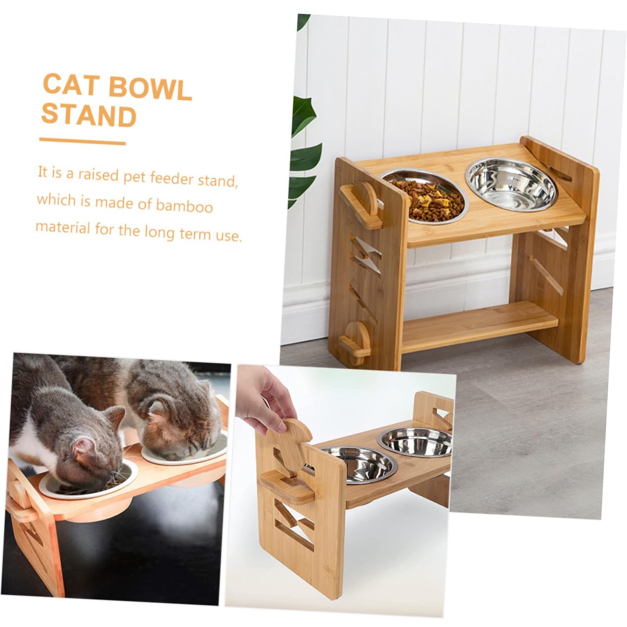 Housoutil 1juego Soporte para Comederos De Perros y Gatos Soporte Desmontable Bambú Elevado para La Carga El Cuello Mascotas Accesorio para Alimentación De Mascotas