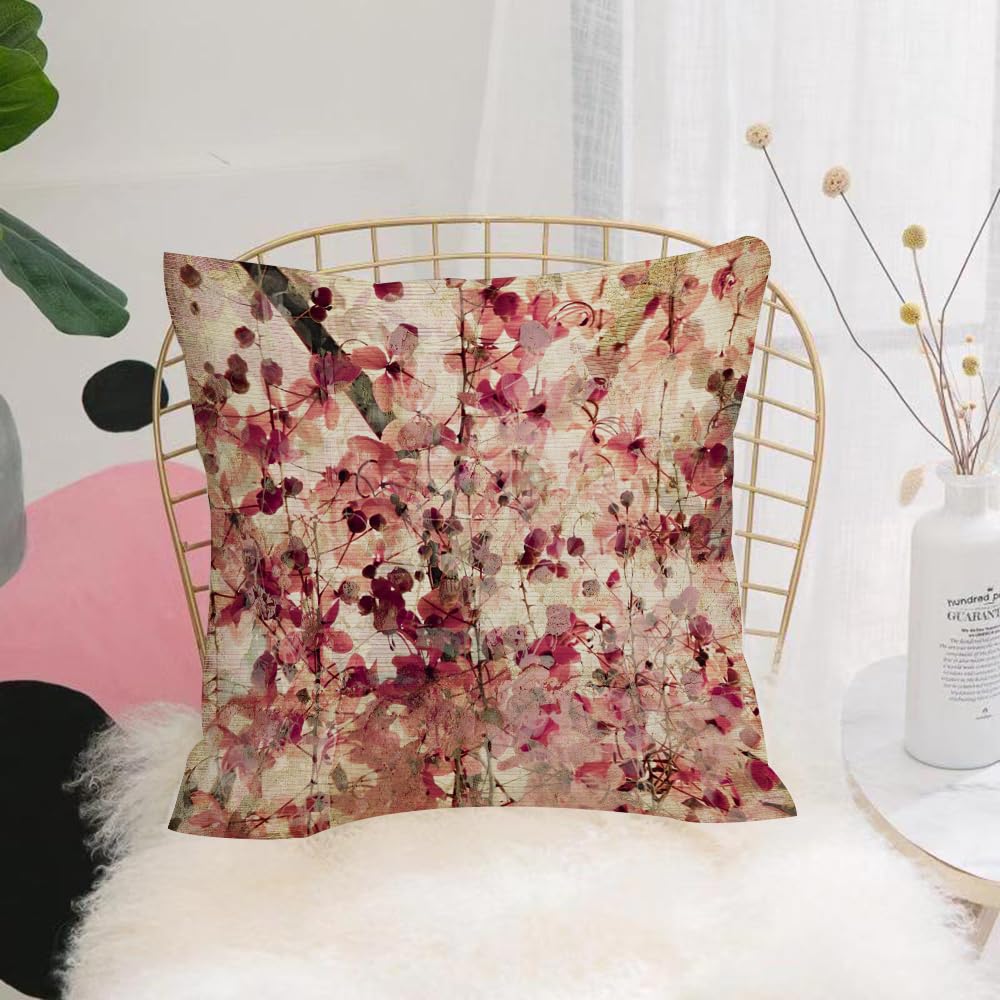 HYMSXW Cushion Cover,Throw Pillow Case Home Decorative for Living Room Bedroom Sofa Chair 20X20 Inch,Floral Antique,Grungy Effect Cherry Blossoms on Ribbed Bamboo Retro Background,Pillowcase 50X50cm