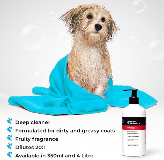 GROOM PROFESSIONAL Dirty Dogs Shampoo - Dog Shampoo for Smelly Dogs - Deep Cleansing for Stubborn Dirt, Odours & Stains - Removes Grime, Freshens & Conditions - Ideal for Dirty or Greasy Coats, 4L