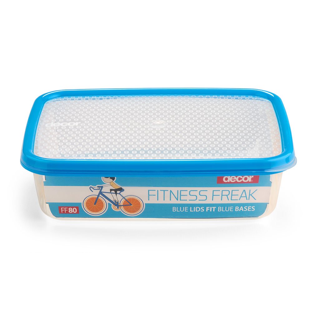 Décor Fitness Freak FF80 BPA Free Plastic Storage Container 2.5LTRS Blue Color With TPR Seal And Nutri Measure Marking