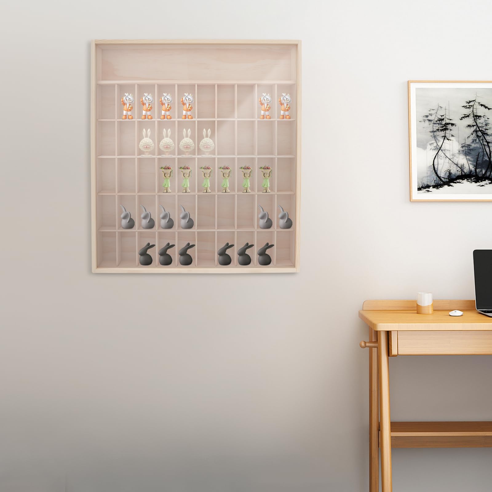 Vitrina de madera para minifiguras y figuras de acción, armario de vitrina montado en la pared con 50 compartimentos y puerta acrílica transparente, armario de colección a prueba de polvo para