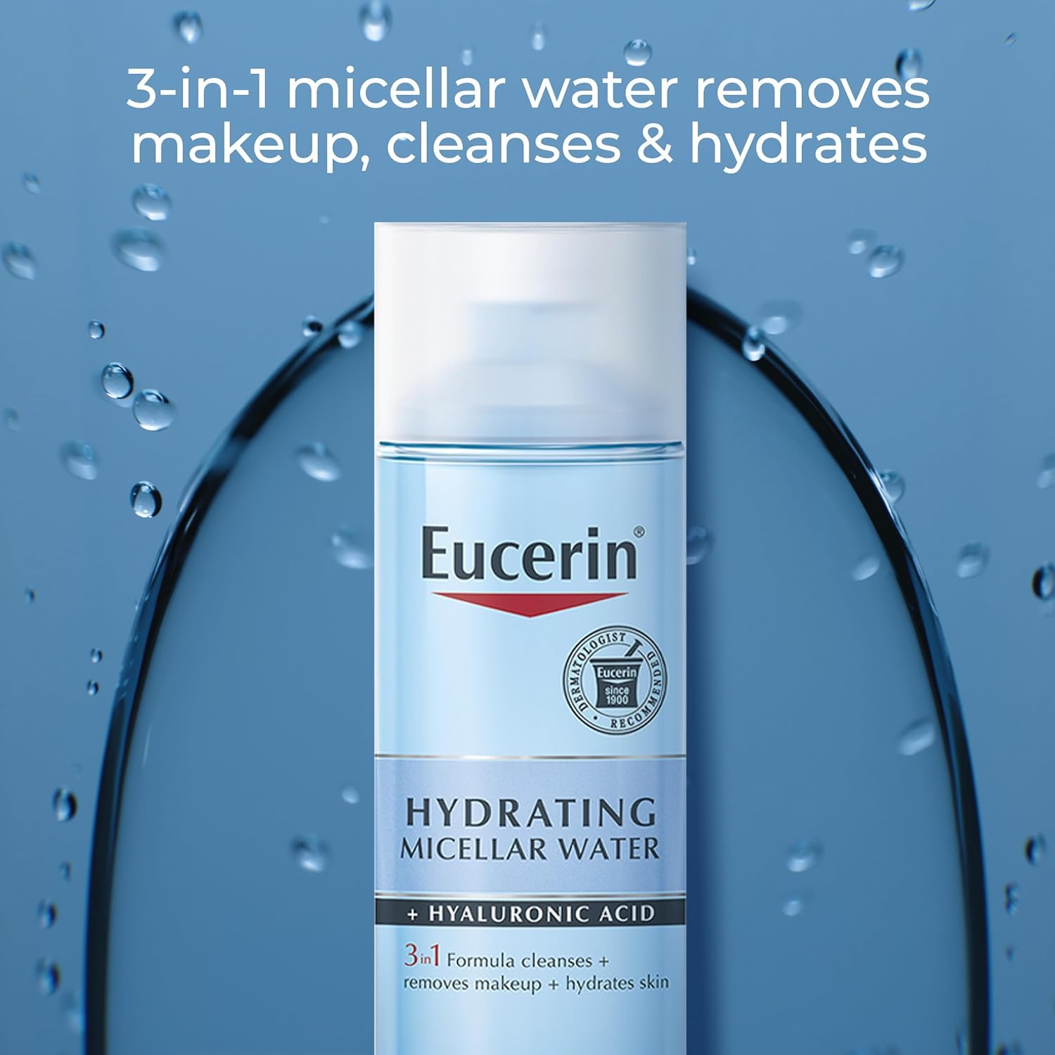 Eucerin Hydrating 3-in-1 Micellar Water, Formulated with Hyaluronic Acid, 6.8 Fl Oz Bottle