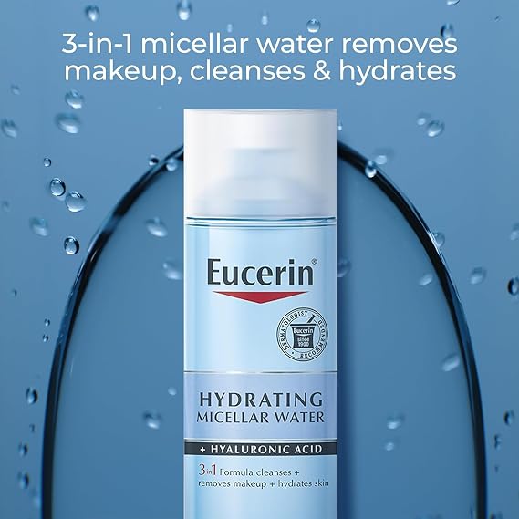Eucerin Hydrating 3-in-1 Micellar Water, Formulated with Hyaluronic Acid, 6.8 Fl Oz Bottle