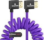 Alvin's Cables 8K HDMI 2.1 Cable 8K 60Hz 4K 120Hz High Speed for Atomos Ninja Monitor Left to Right Angled Braided Coiled Cable for Sony FS5 FS7,Canon C300,Nikon Z9 Camera,Red