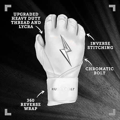 BRUCE BOLT Chrome Series Long Cuff White Batting Glove - White XXLarge - Thumbnail 2