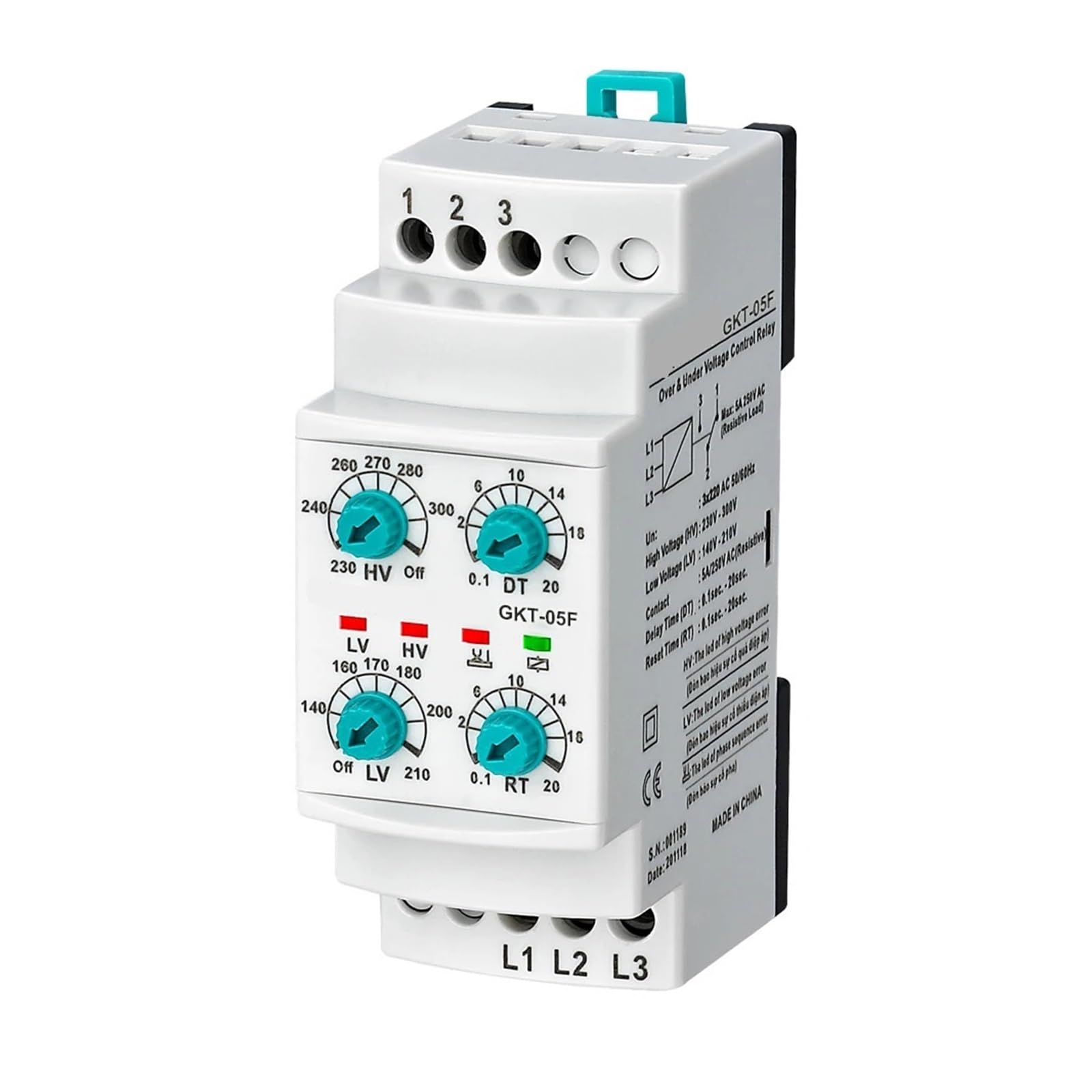 Relais de défaillance de phase triphasé non neutre 220V GKT-05F - 6