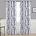 DriftAway Leah Abstract Floral Blossom Ink Painting Room Darkening Thermal Insulated Grommet Unlined Window Curtains 2 Panels Each Size 52 Inch by 84 Inch Navy Silver Gray