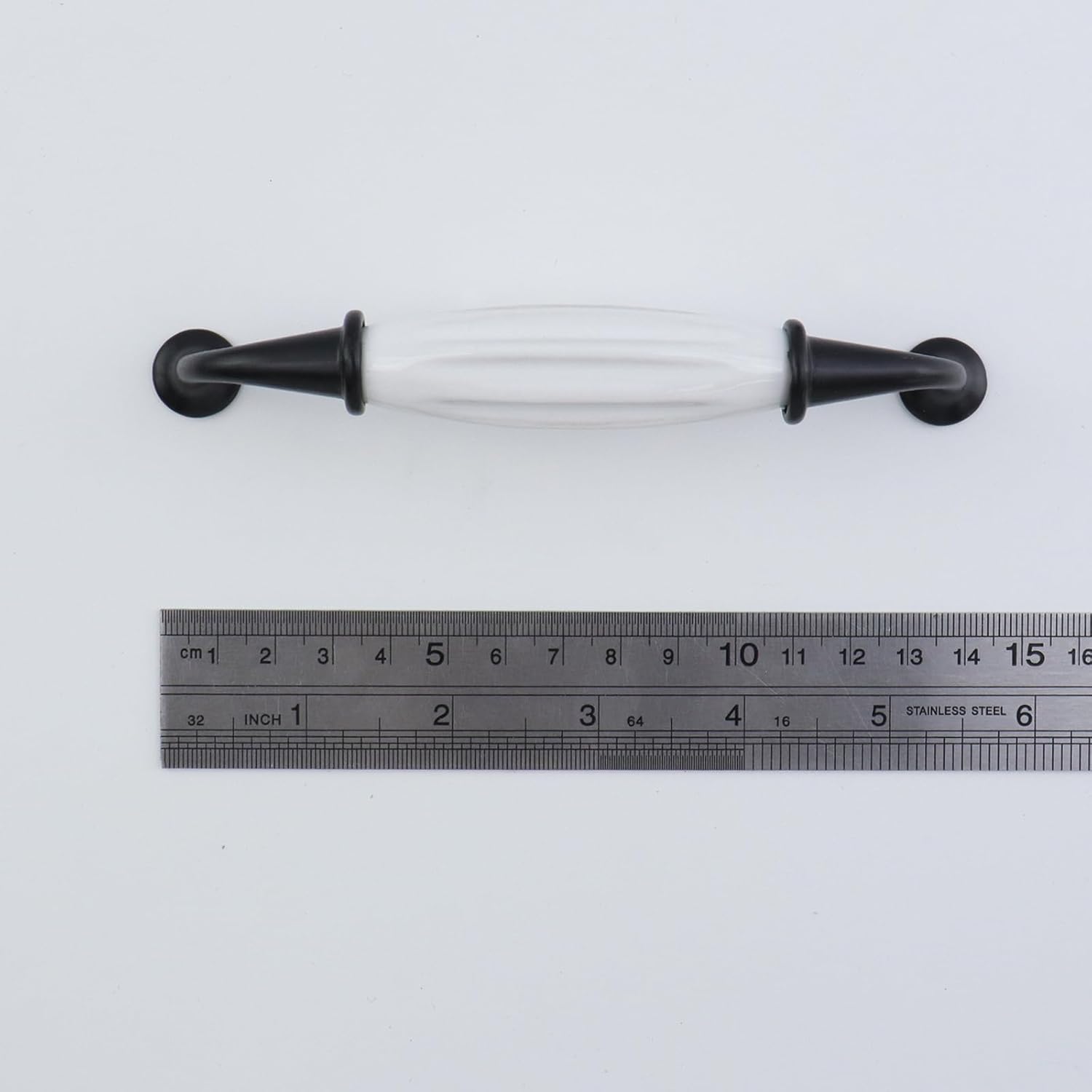 8Pcs Ceramic Dresser Drawer Pulls, Black/White Cabinet Hardware 5 Inch(130mm) Hole Center Antique Furniture Handles for Cottage Kitchen Bathroom Closet Cupboard with Mounting Screws